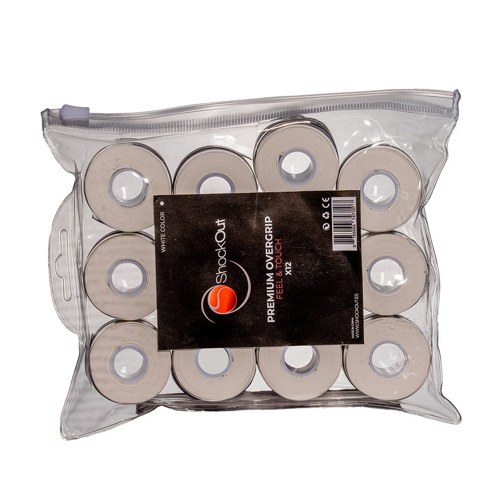 SHOCKOUT X12 PREMIUM OVERGRIPS BAG, PLAIN WHITE