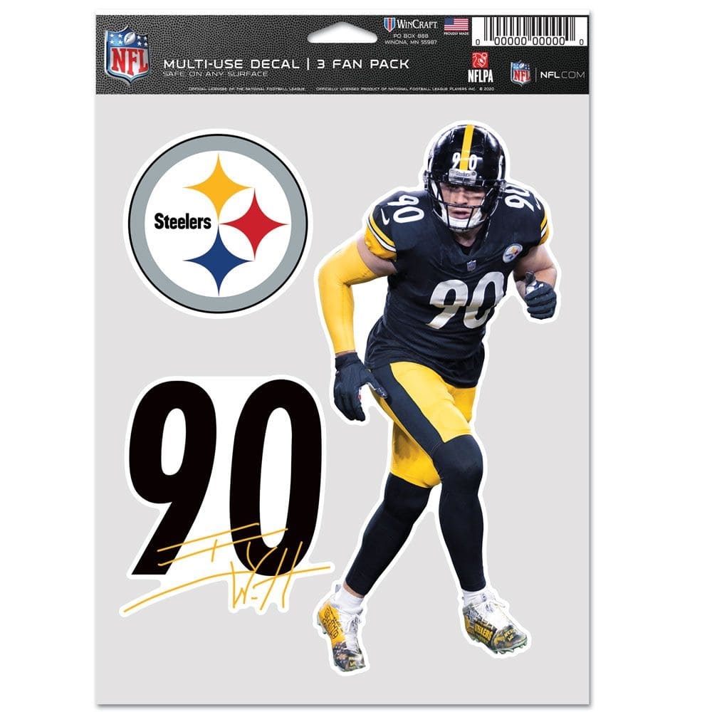 T.J. Watt #90 Pittsburgh Steelers Player NFL Decals Set (3 Pcs.)