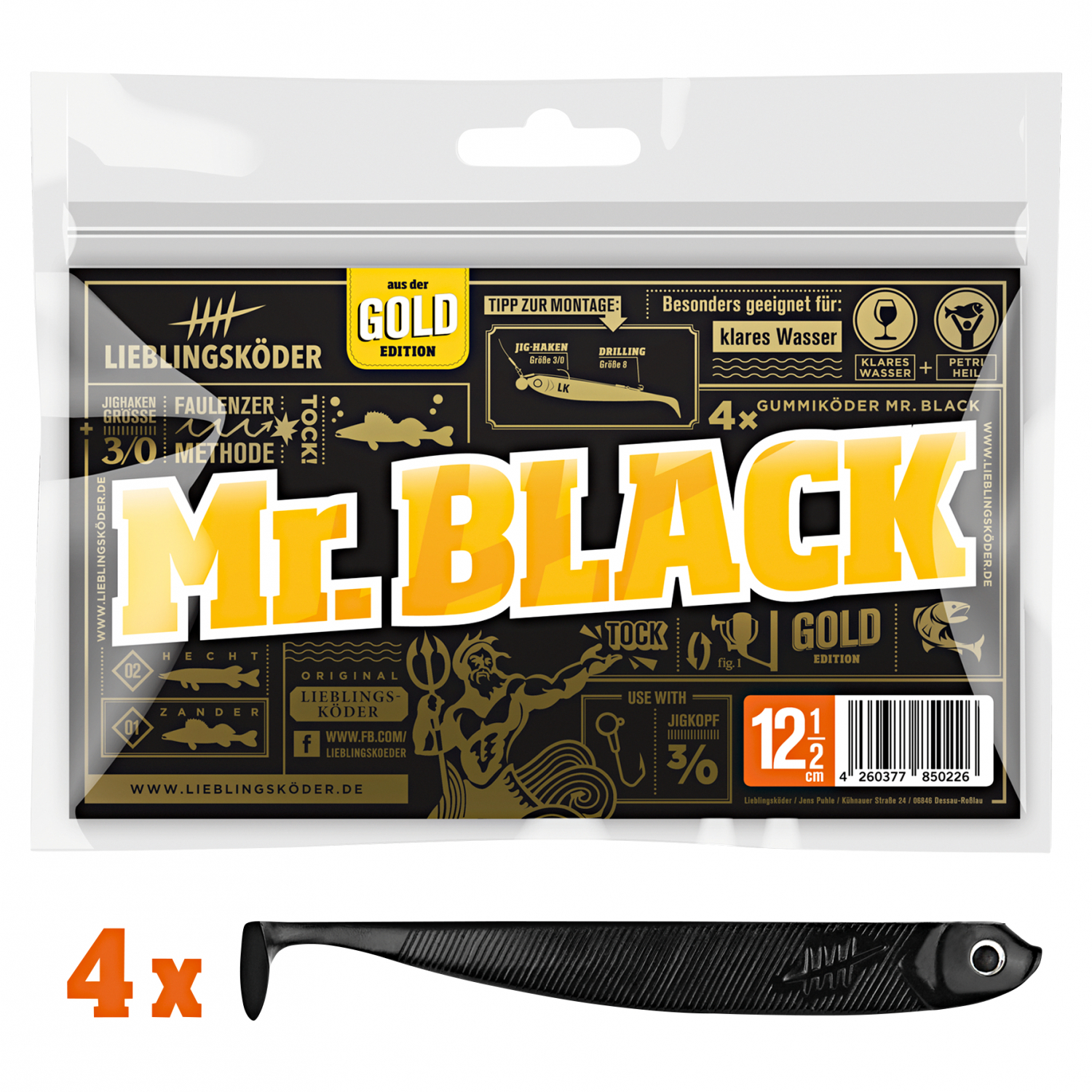 Lieblingsköder Shad Zander Bait (12.5 cm, Mr. Black)