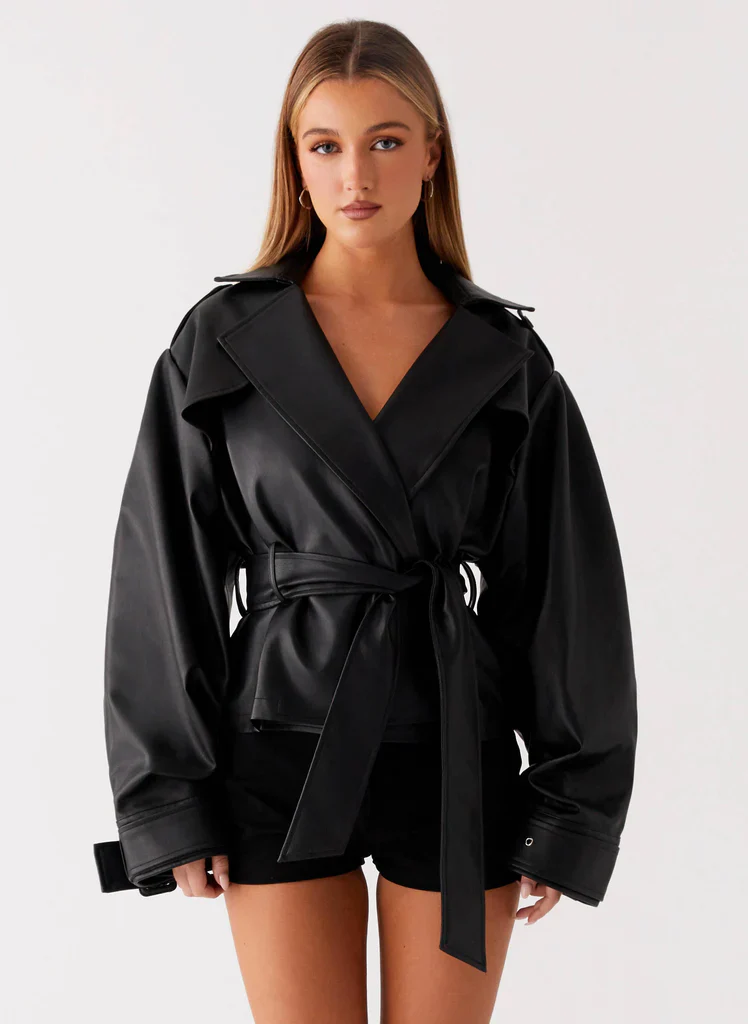 Midtown Faux Leather Trench - Black