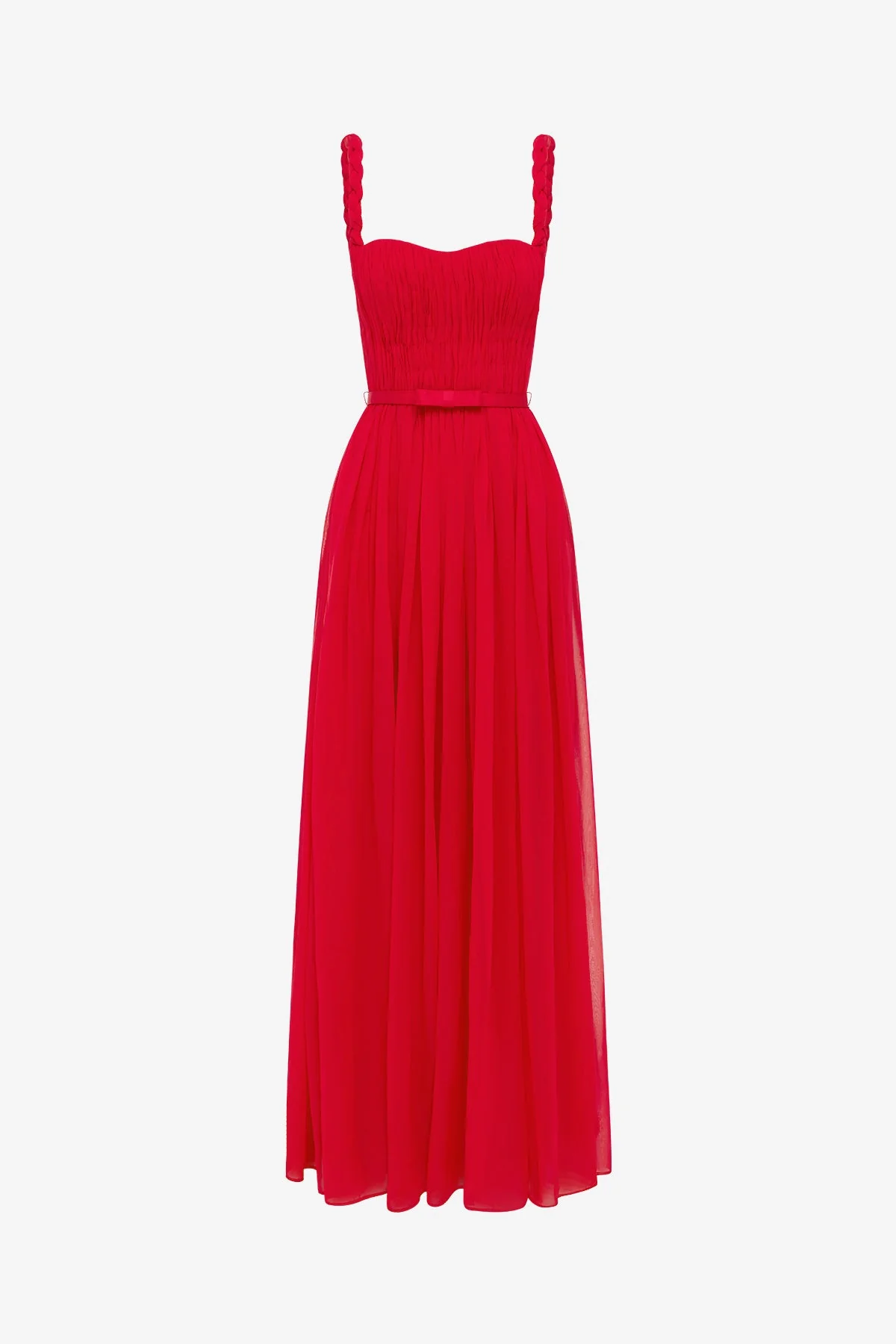 Angelina Ruffled Floor Length Dress - Vermilion
