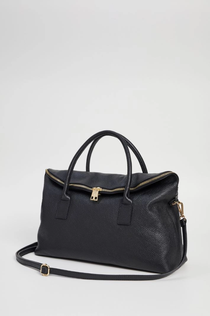 Double handle leather bag - BLACK