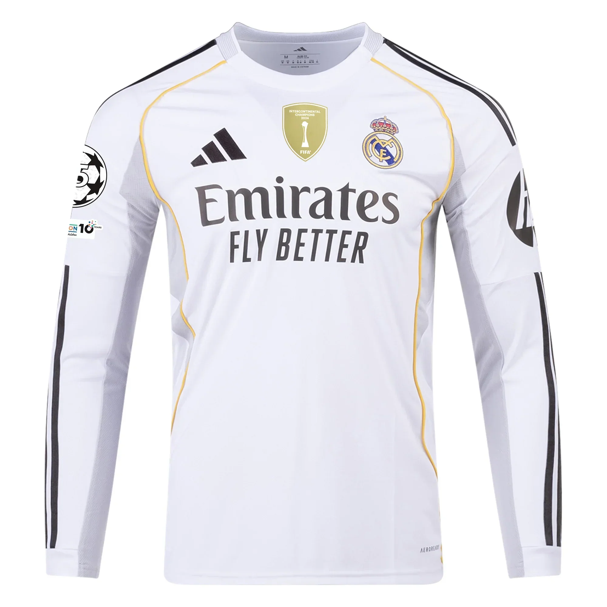 Real Madrid Mbappe Long Sleeve Home Jersey w/ Intercontinental + Champions League Patches 25/26 (White)