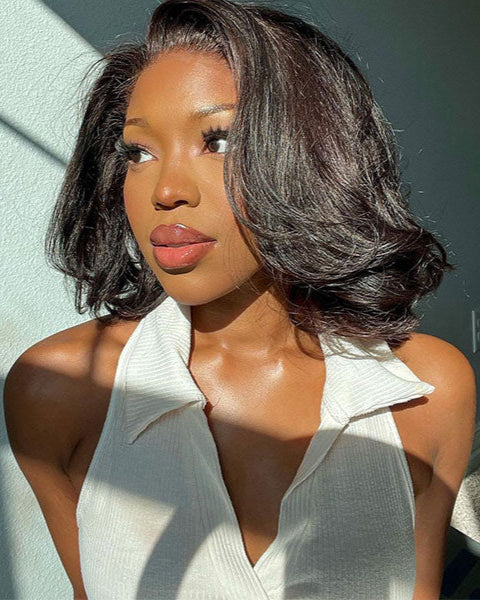 Ophirawig 6x5 invisible knots Glueless Loose Wave Bob Wig Pre-cut Lace Natural Black Beginner Friendly