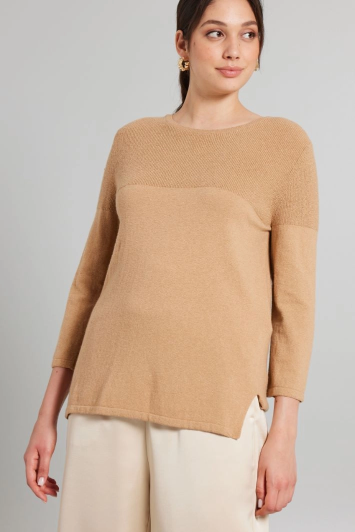Sweater with lurex yoke - CAMEL