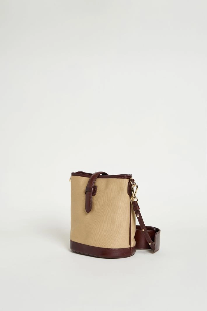 Mini canvas and leather bucket bag - BEIGE