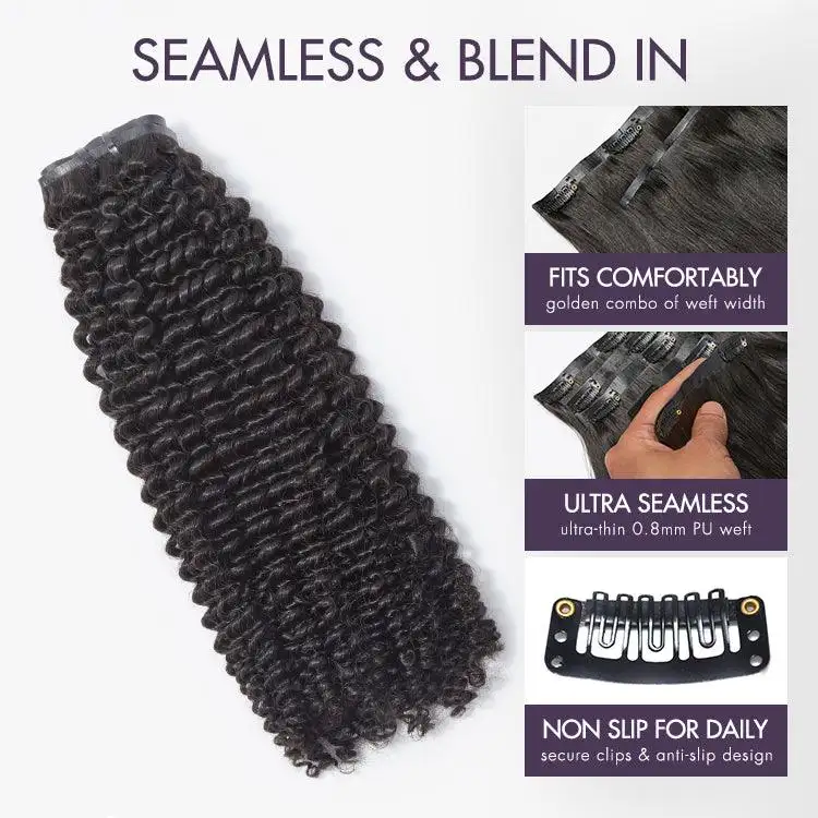 Kinky Curly Seamless Clip in Extensions Real Human Hair Pieces 135g 9pcs / 7pcs with Free Gift
