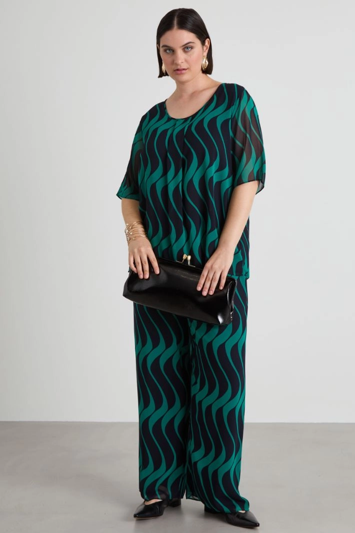 Georgette top with pleat - EMERALD GREEN