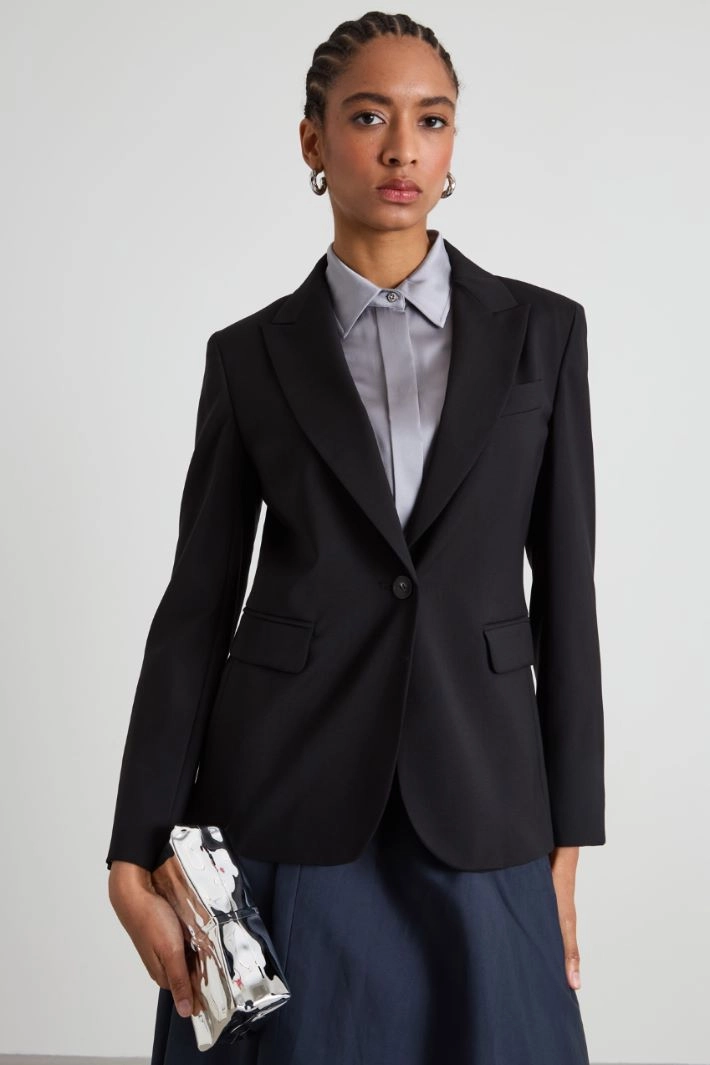 Wool canvas blazer - BLACK