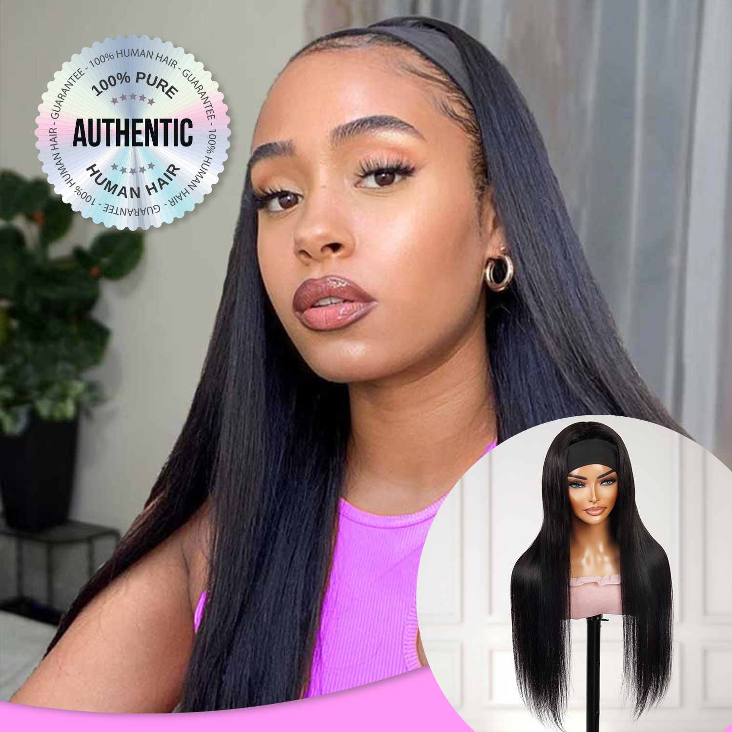 Diva Queen 100% Virgin Human Hair Wear and Go Glueless Headband Wig Straight 26