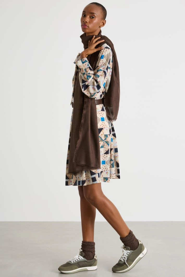 Wool and silk jacquard stole - BROWN