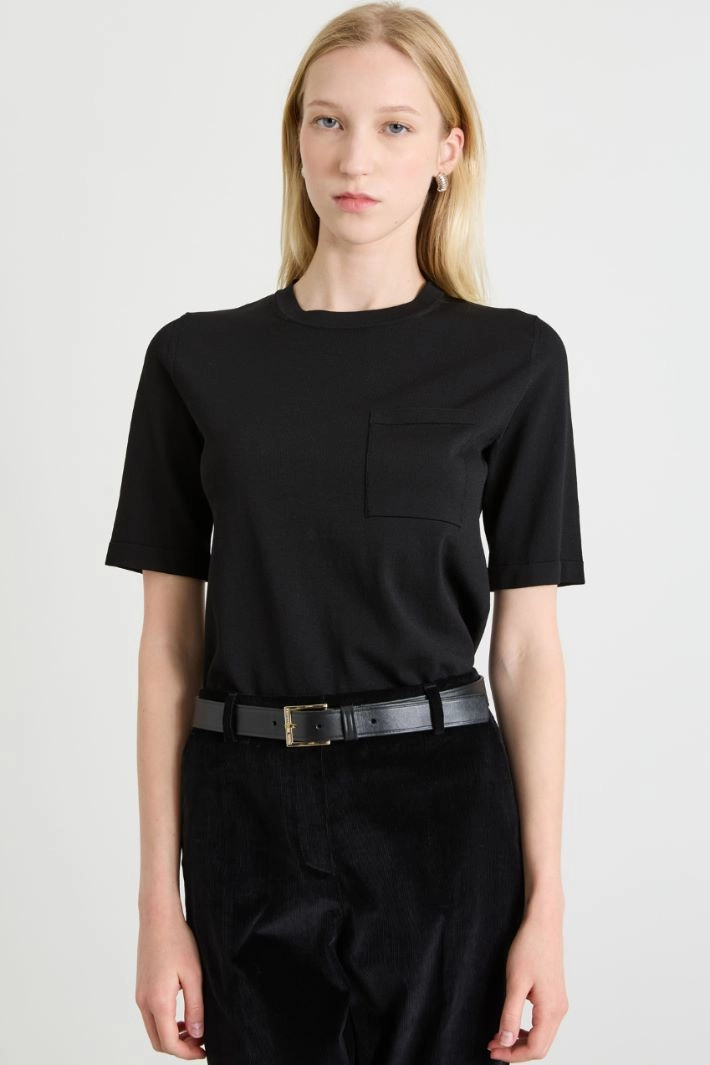 Viscose sweater with pocket - BLACK