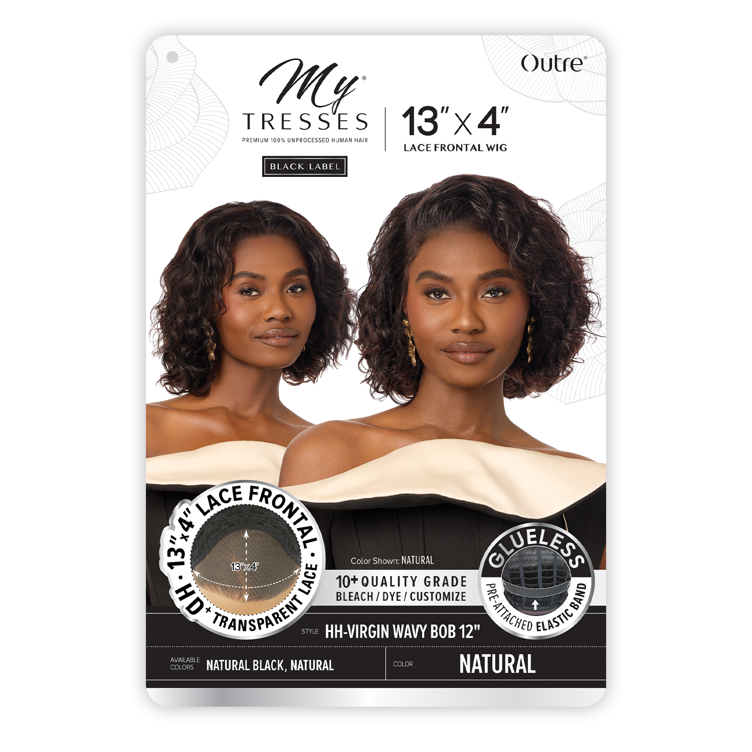 My Tresses Black Label Premium Unprocessed Human Hair Glueless 13X4 HD Lace Frontal Wig HH-Virgin Wavy Bob 12