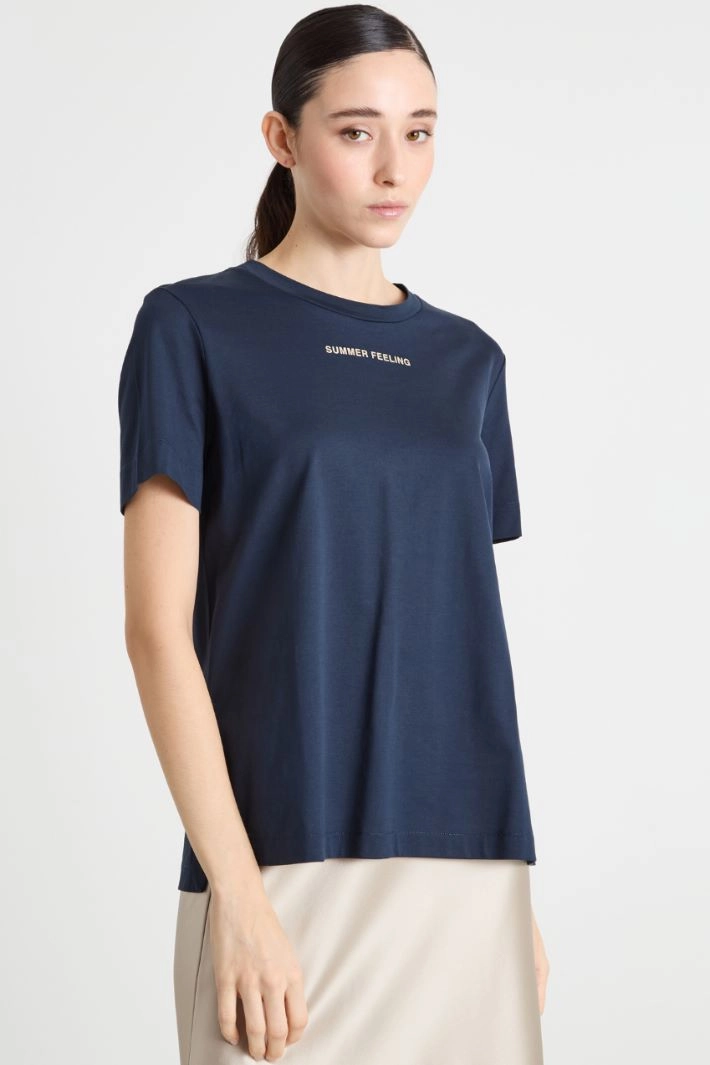 Side-slit jersey T-shirt - BLUE