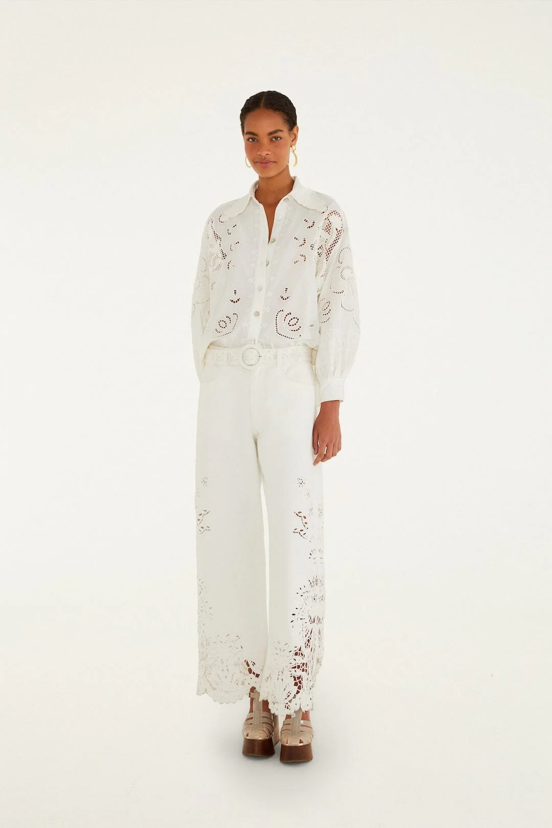 Off-White Embroidered Flowers Richelieu Shirt