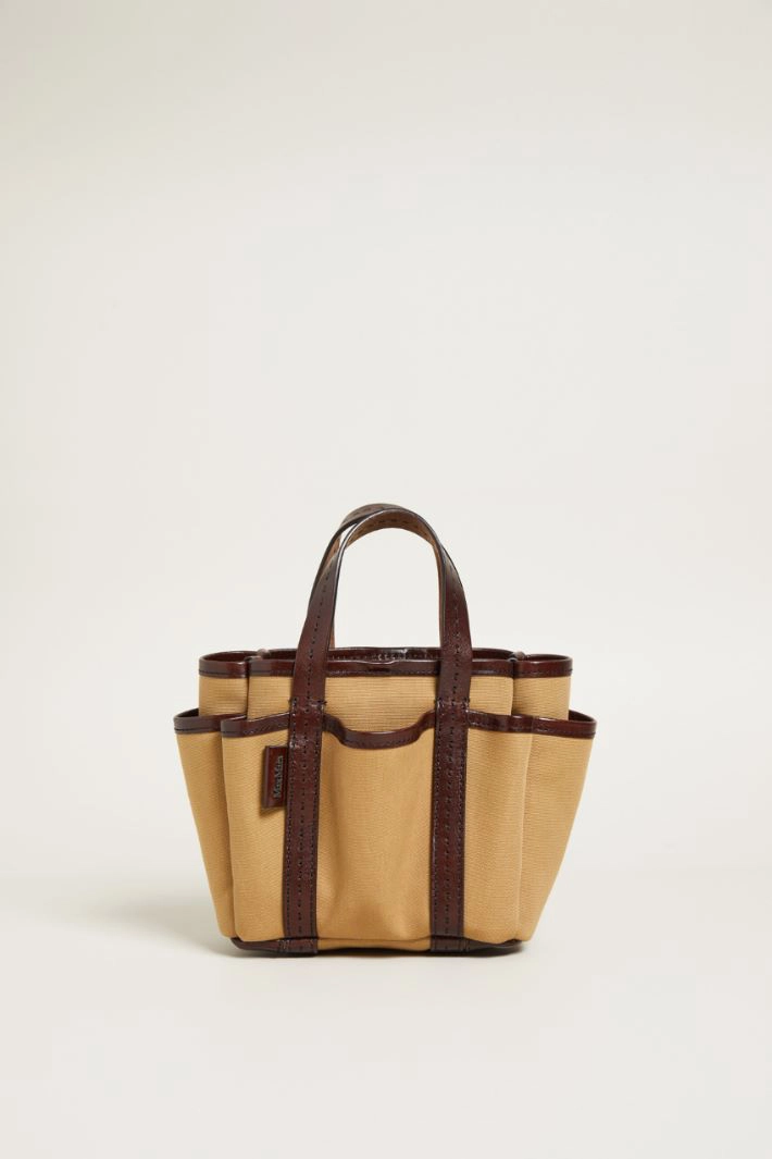 Mini tote bag with external pockets - BEIGE DARK BROWN