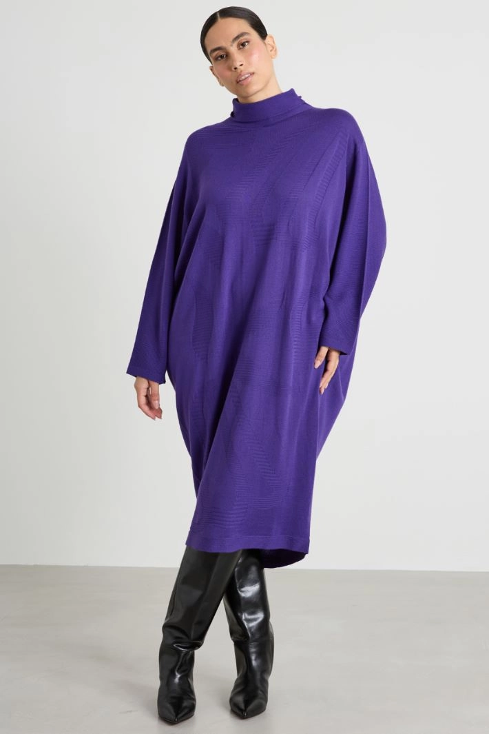 Knitted A-line Dress - PURPLE