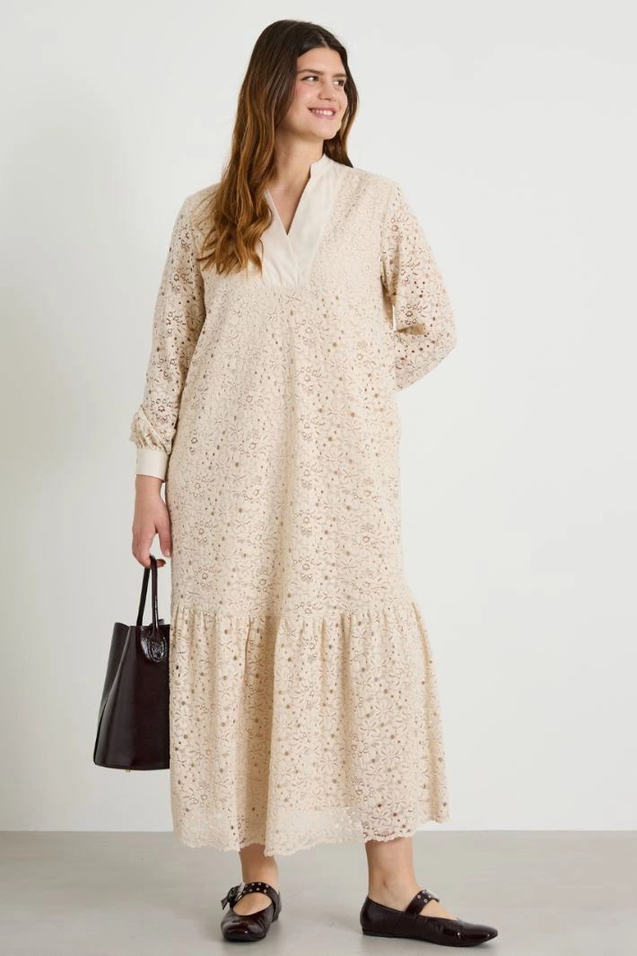 Lace and cotton dress - CREAM