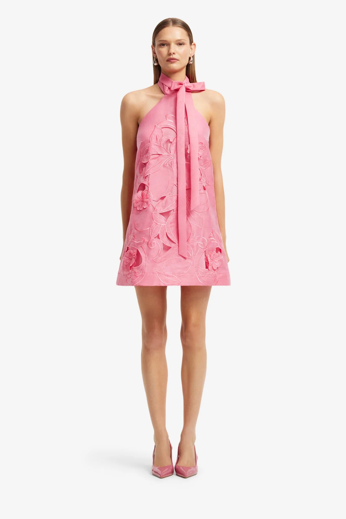 Lola Appliqué Halterneck Mini Dress - Fuchsia