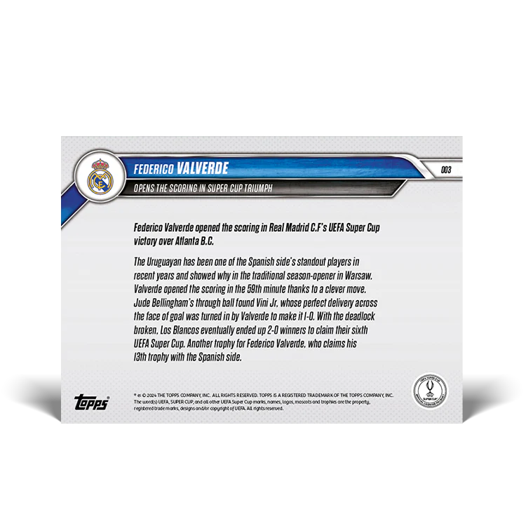 Federico Valverde - Opens the scoring in Super Cup triumph - 24/25 UCC TOPPS NOW® Card 3