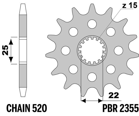 Gearbox output pinion PBR standard steel 2355 - 520 15 teethRef: Pbr01612A / 1127982001