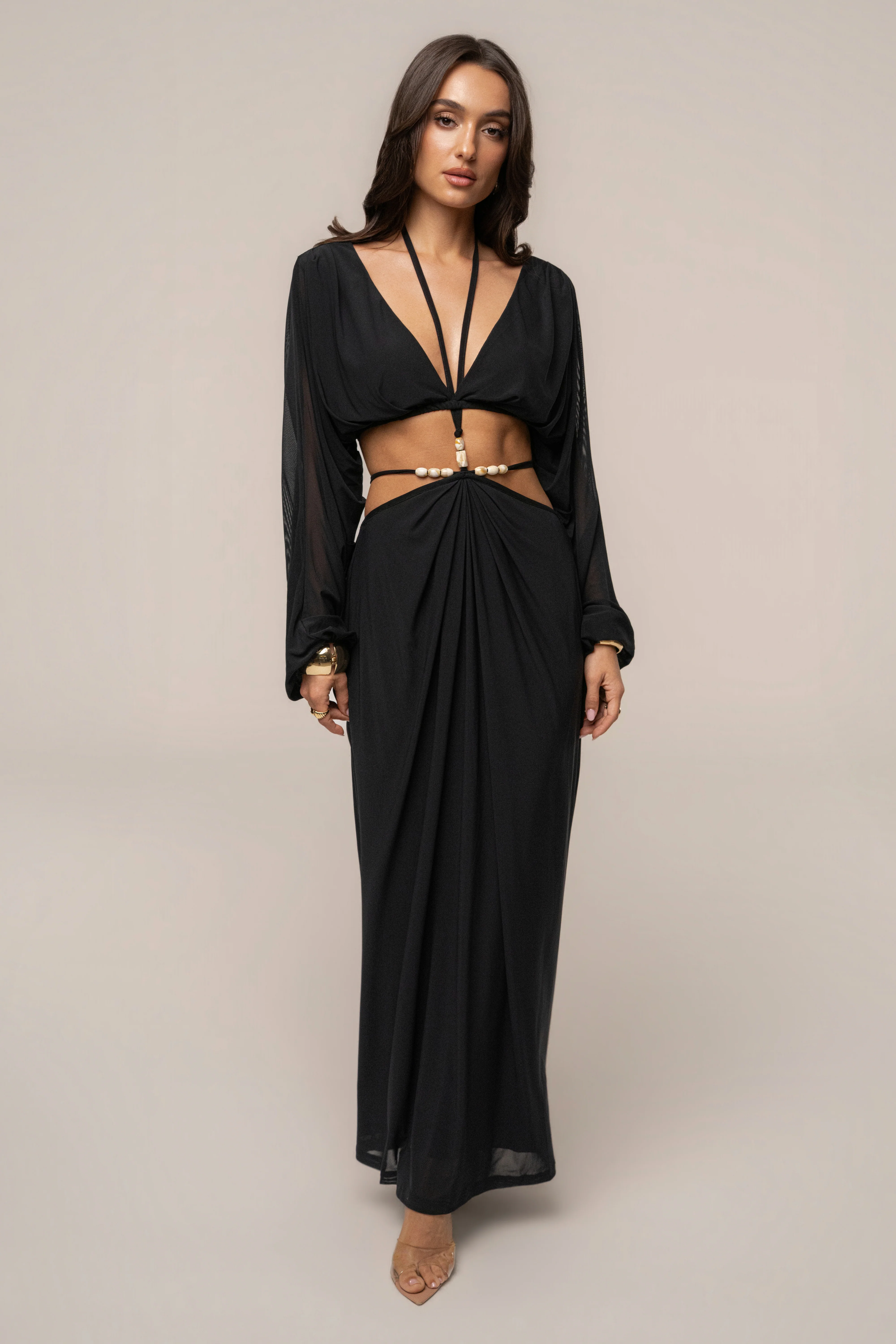 Black Hera Draped Maxi Skirt