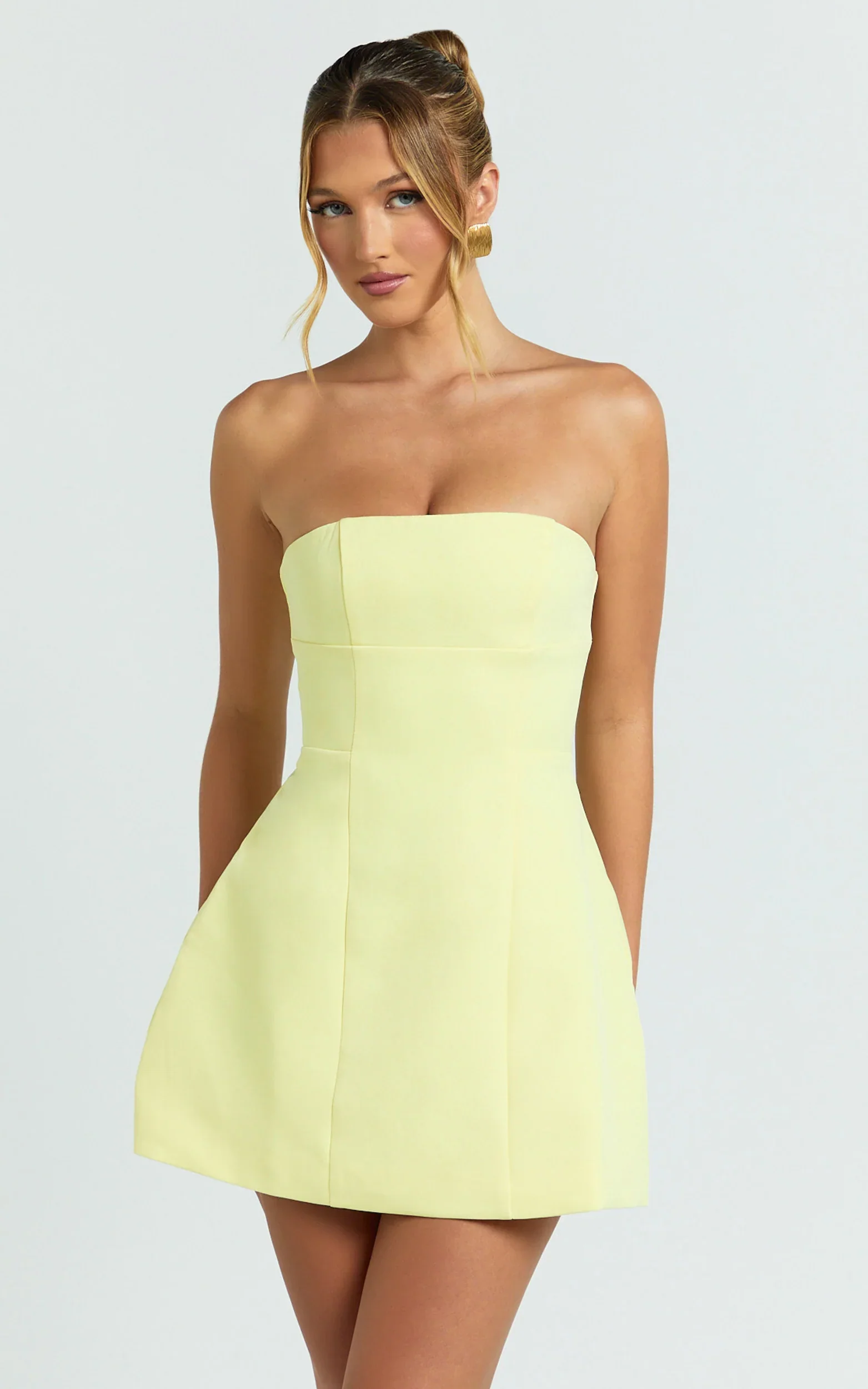 Catharine Mini Dress - Strapless A Line Dress in Lemon