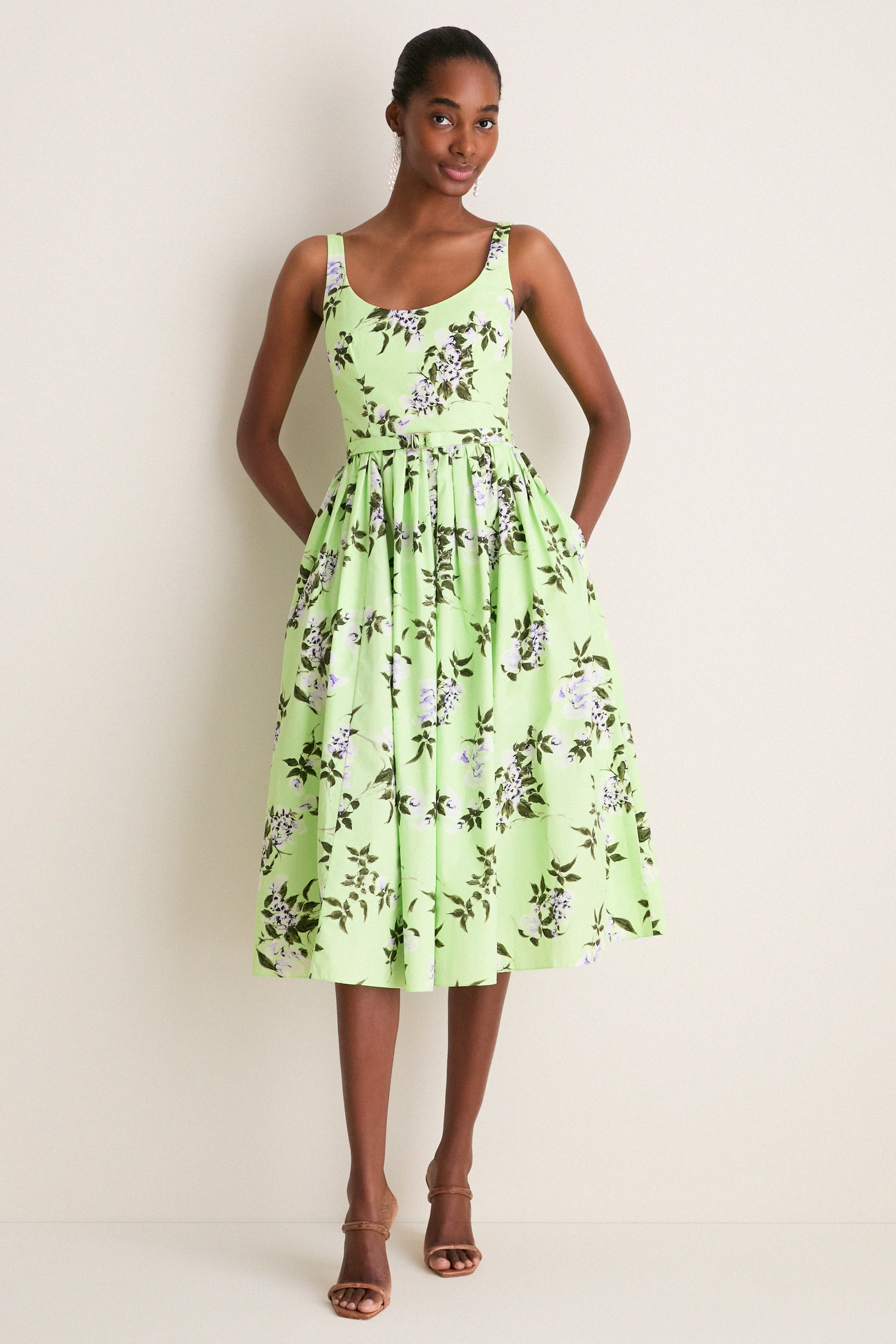 Green and Lilac Lillies Eglantine Dress
