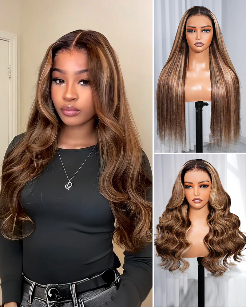 Ophirawig 13x6 Three-Go? Ombre Highlight Honey Blonde Glueless Wig Body Wave With Drawstring 100% Human Hair Wig