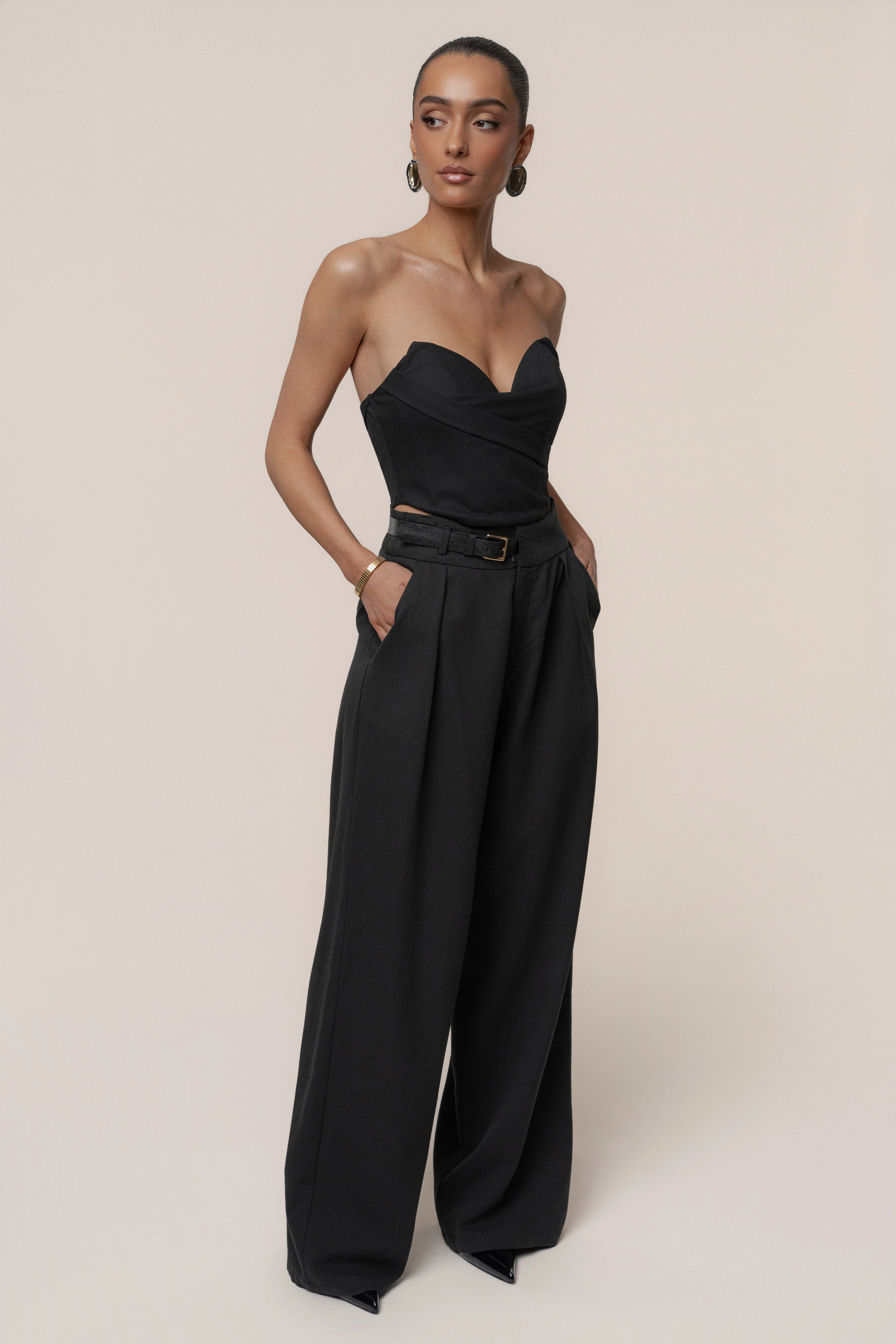 Black Everywhere Belted Trousers
