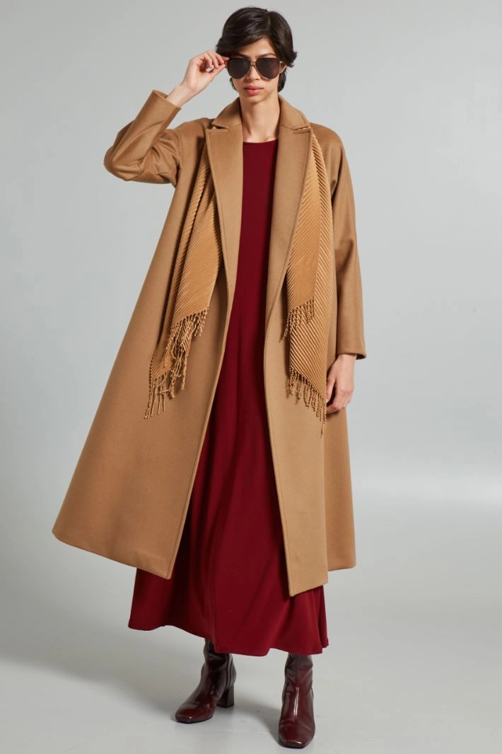 Wool coat with belt - CAMEL