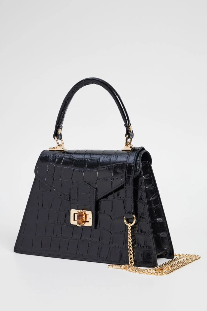 Crocodile print trapeze bag - BLACK