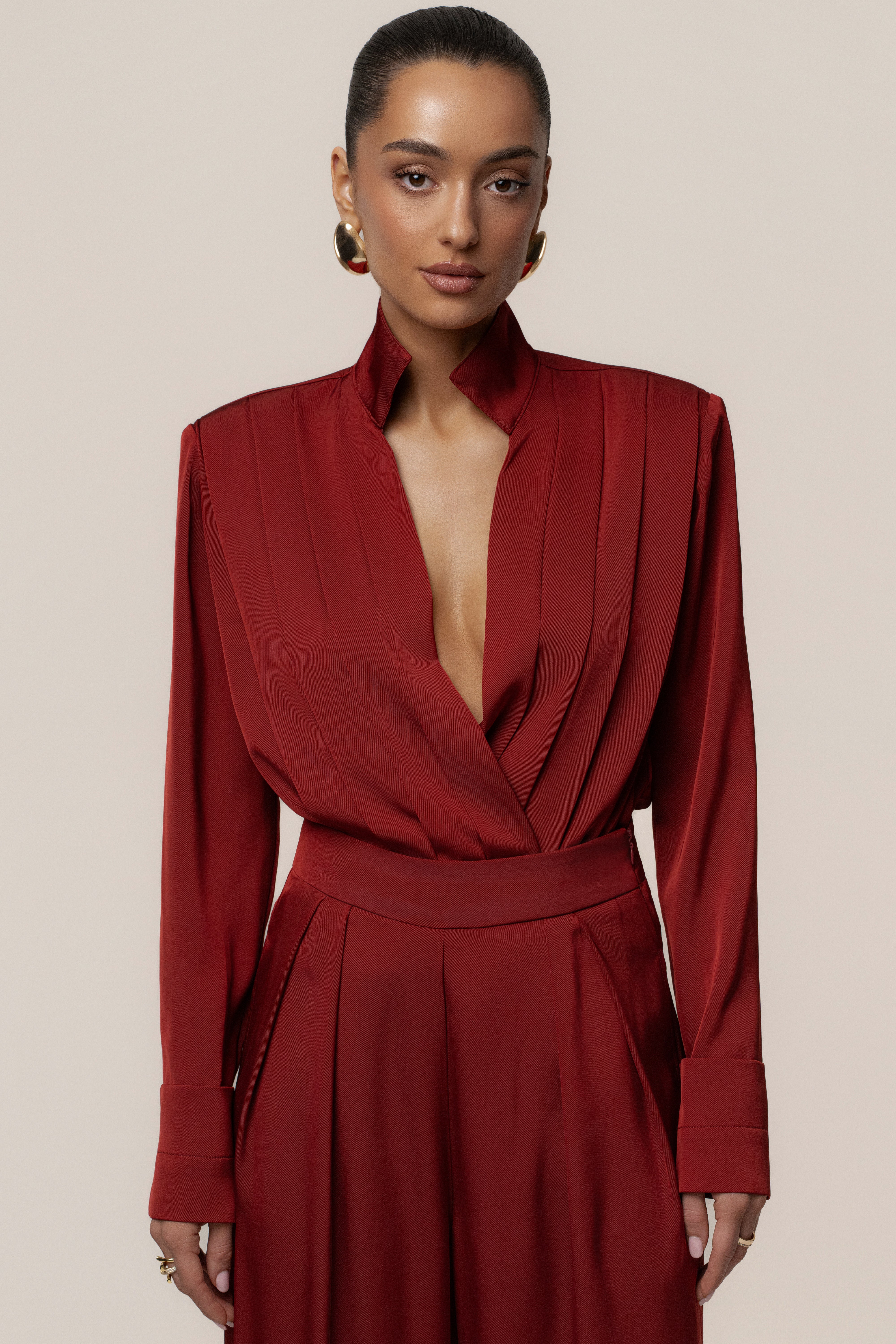 Burgundy Visionary Pleated Bodysuit