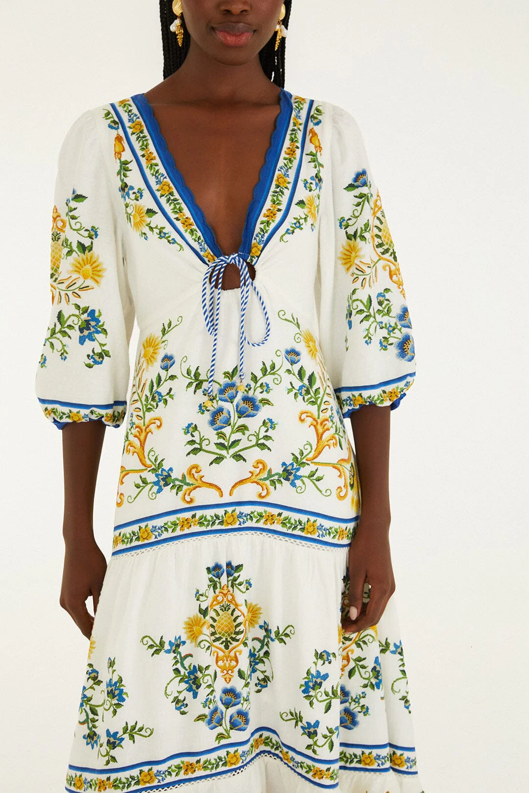Off-White Emily Floral Tapestry Drawstring Midi Dress