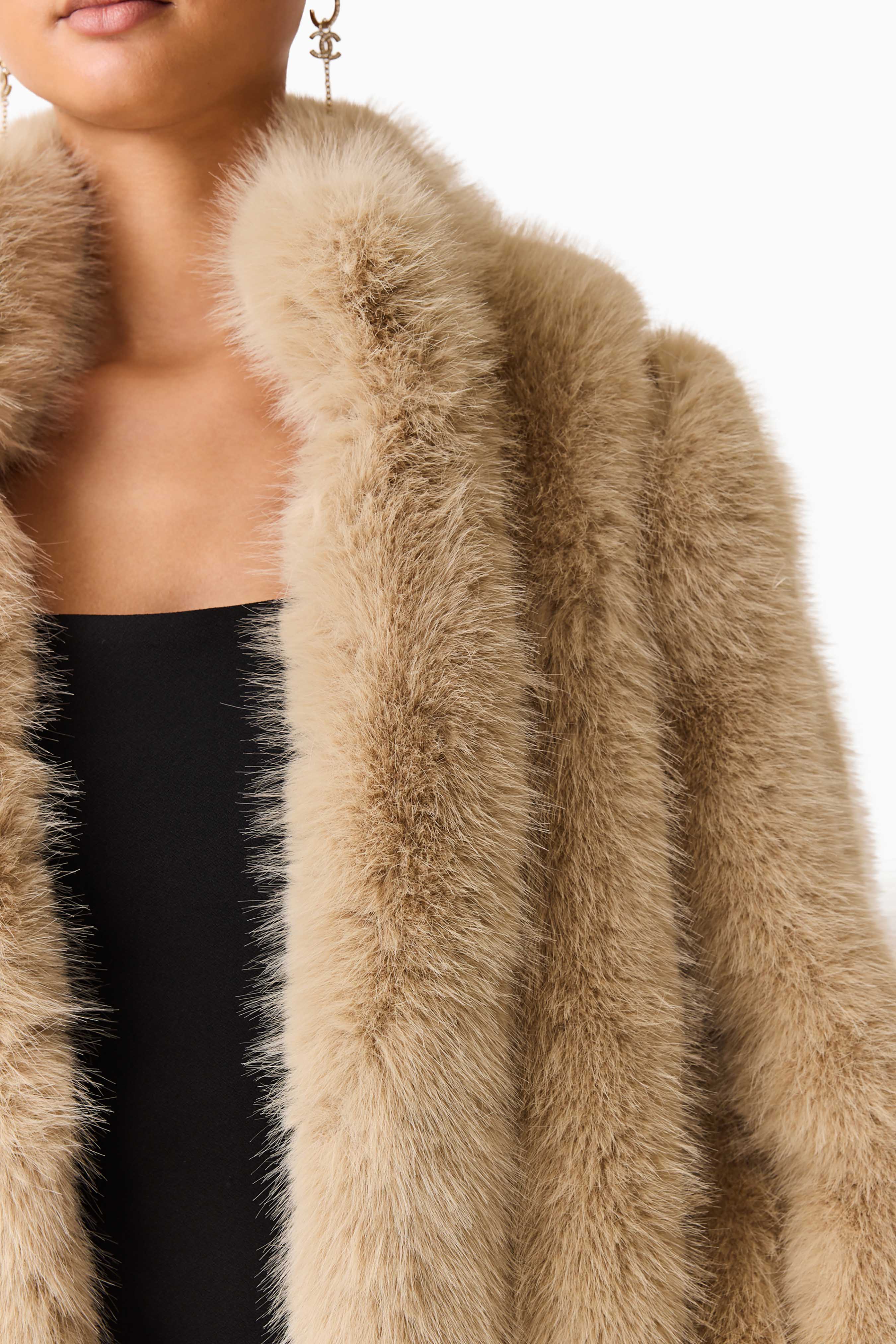 Faux Fur Maxi Coat in Beige