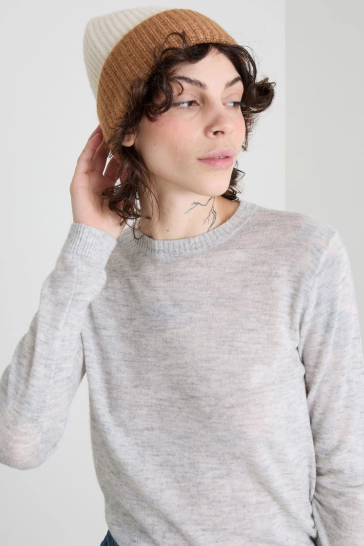 Beanie hat with contrasting cuff - CREAM CAMEL