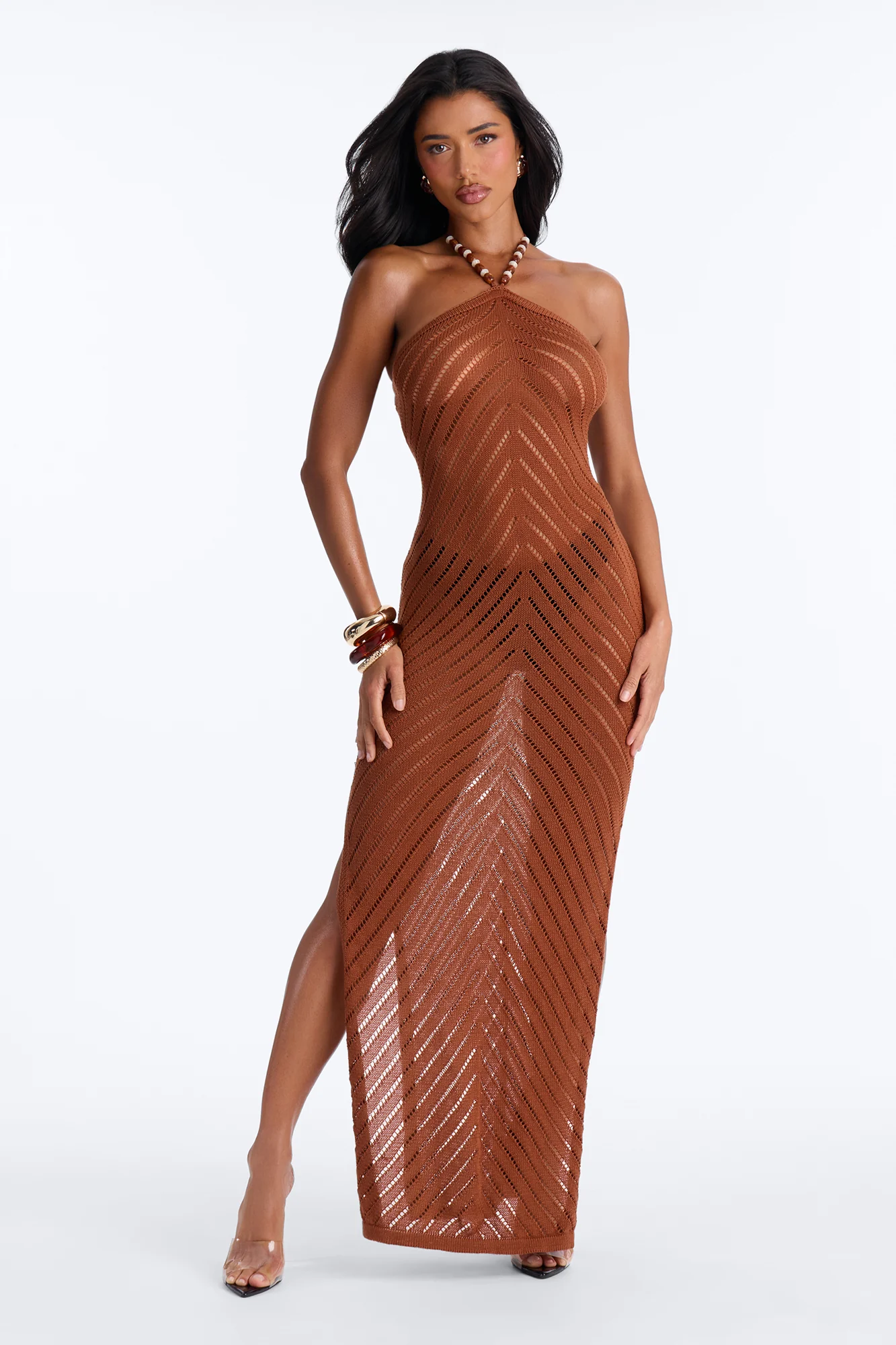 Kimberly Crochet Maxi Swim Cover Up Dress - Mocha