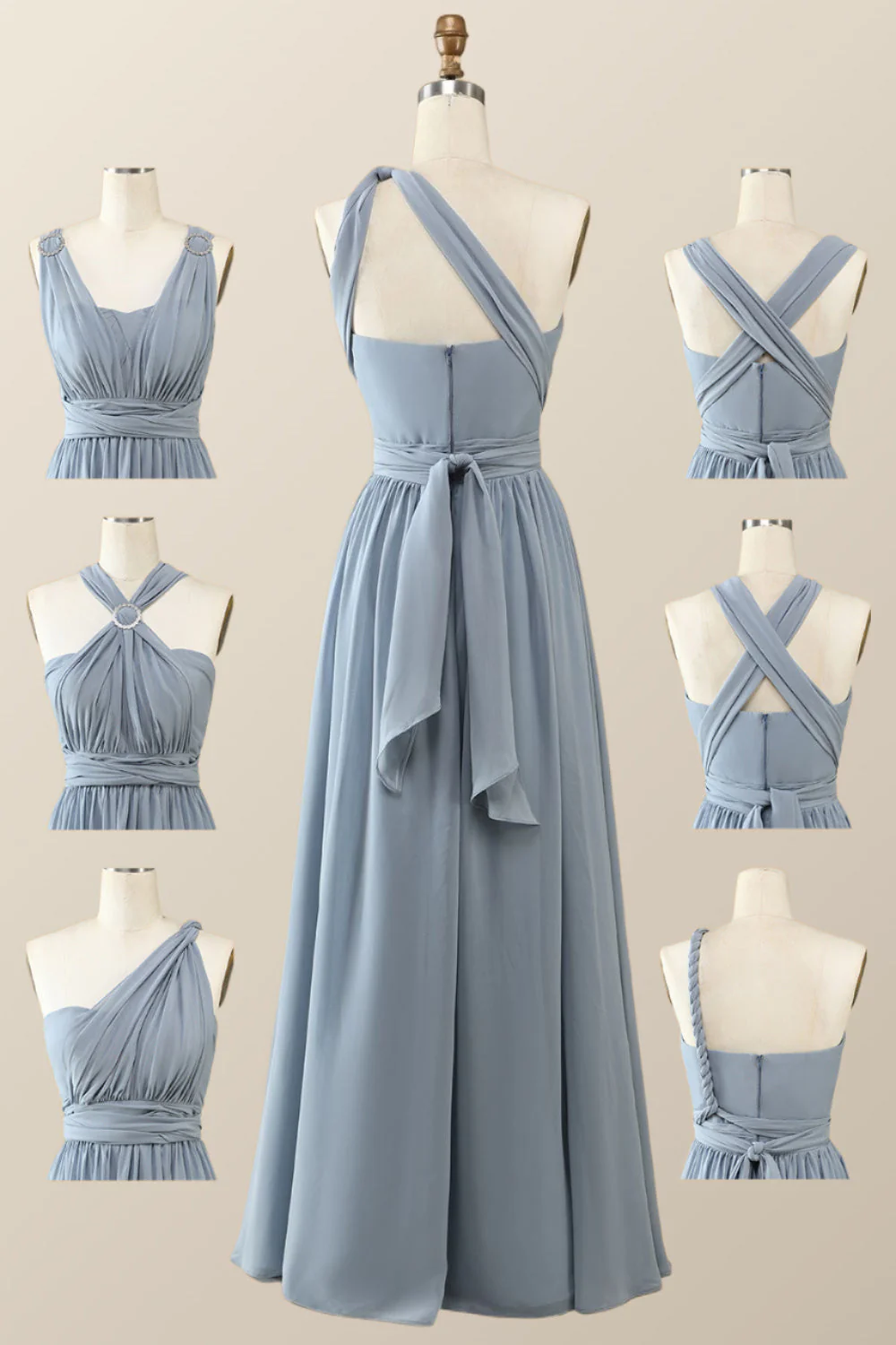 Misty Blue Chiffon Convertible Bridesmaid Dress