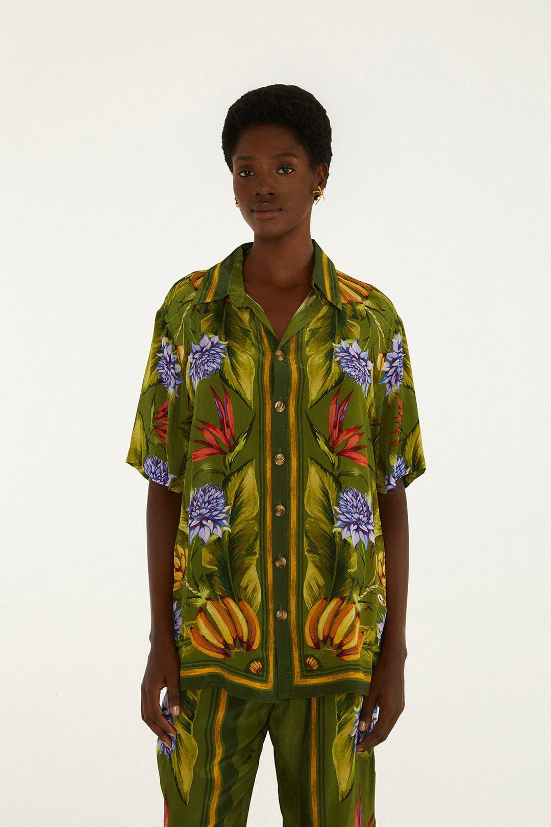 Green Tropical Scarf Short Sleeve Shirt