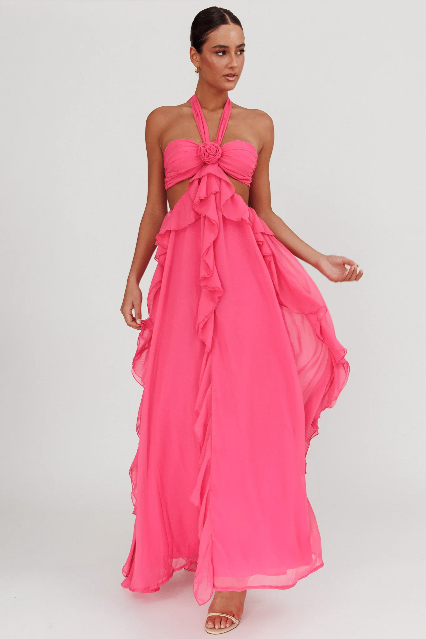 Santiago Cut-Out Ruffle Maxi Dress Fuchsia