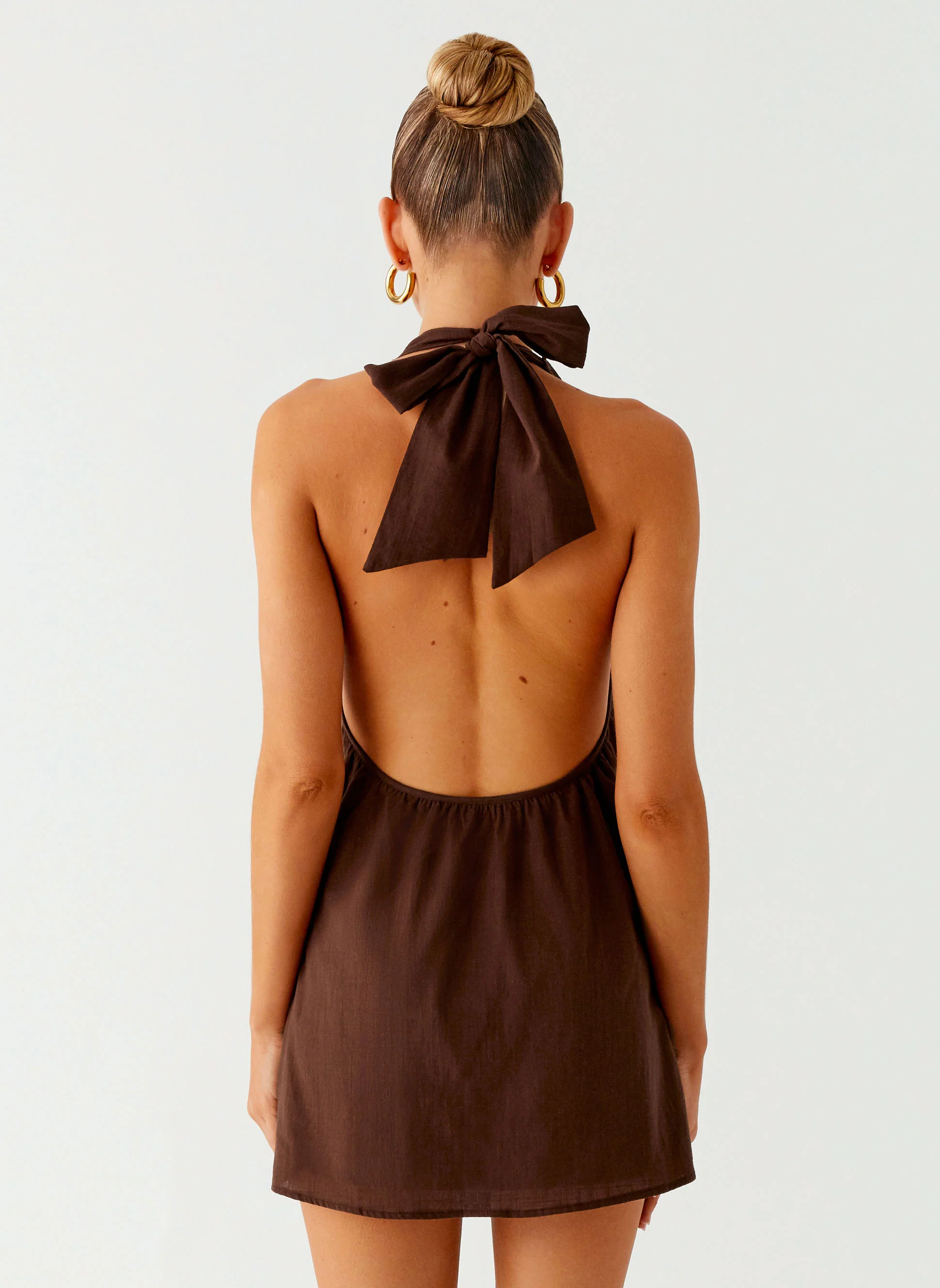 Jepsen Cotton Halter Mini Dress - Chocolate