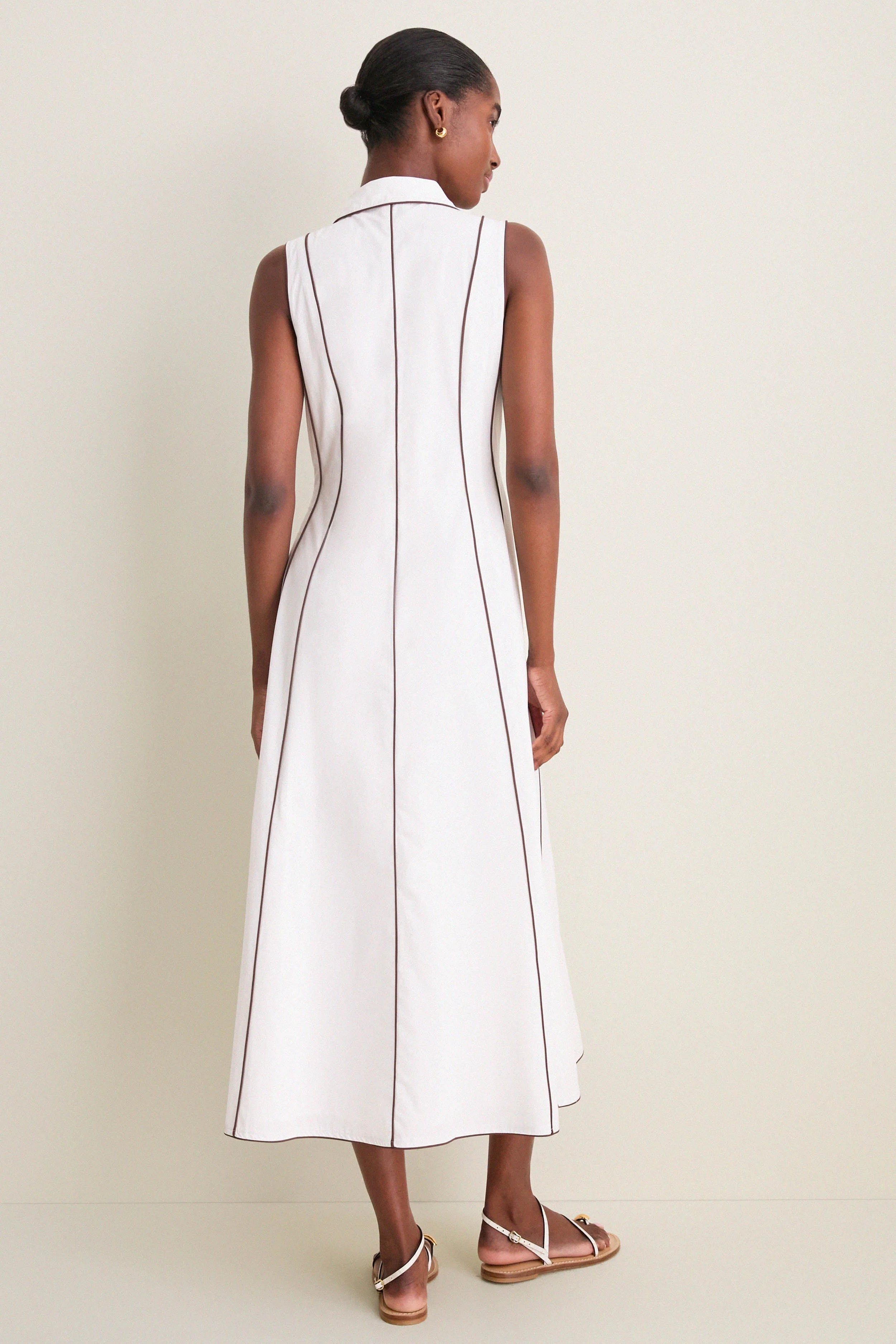 White With Chestnut Piping Fontaine Dress
