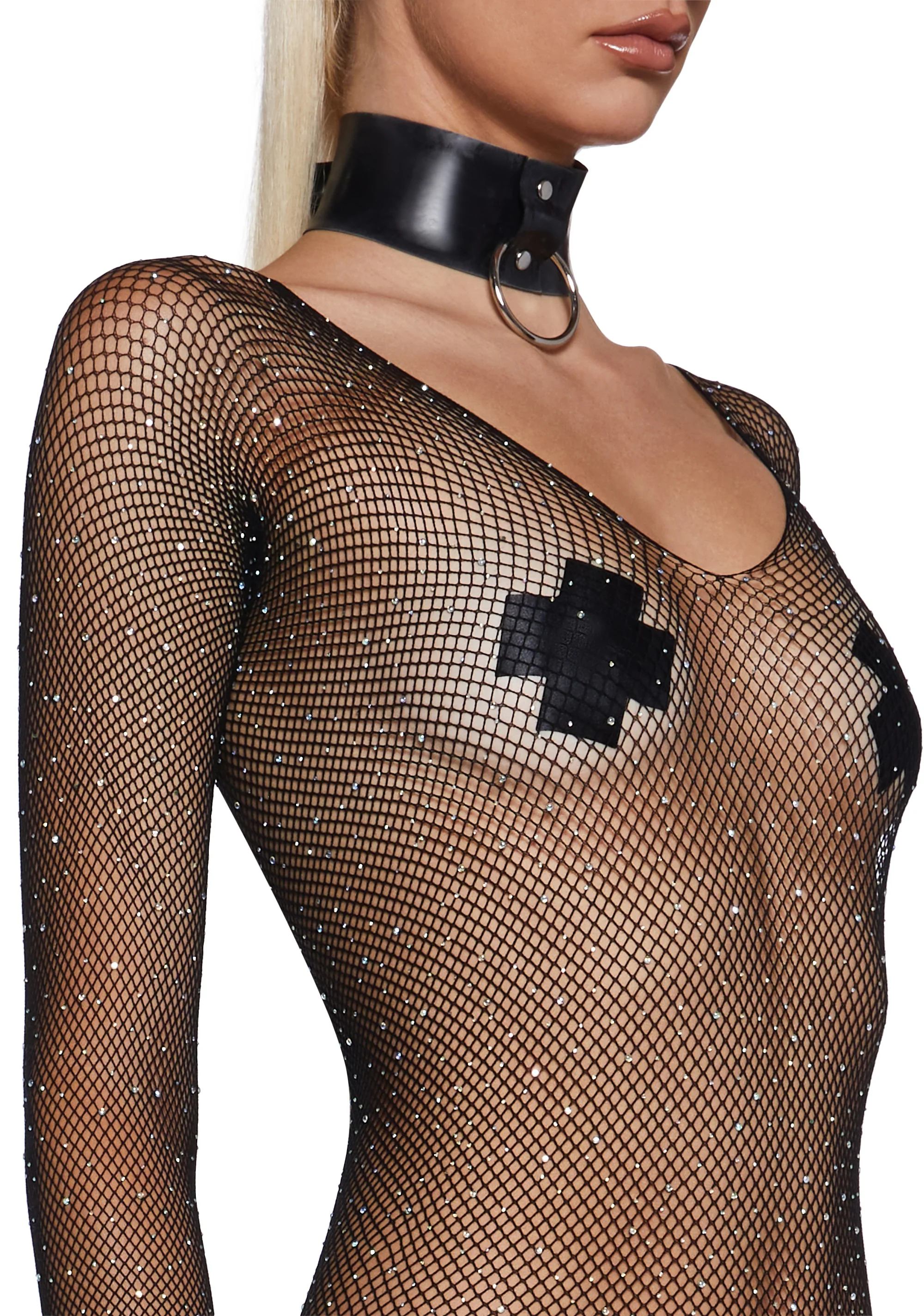 Supernova Party Fishnet Bodysuit - Black