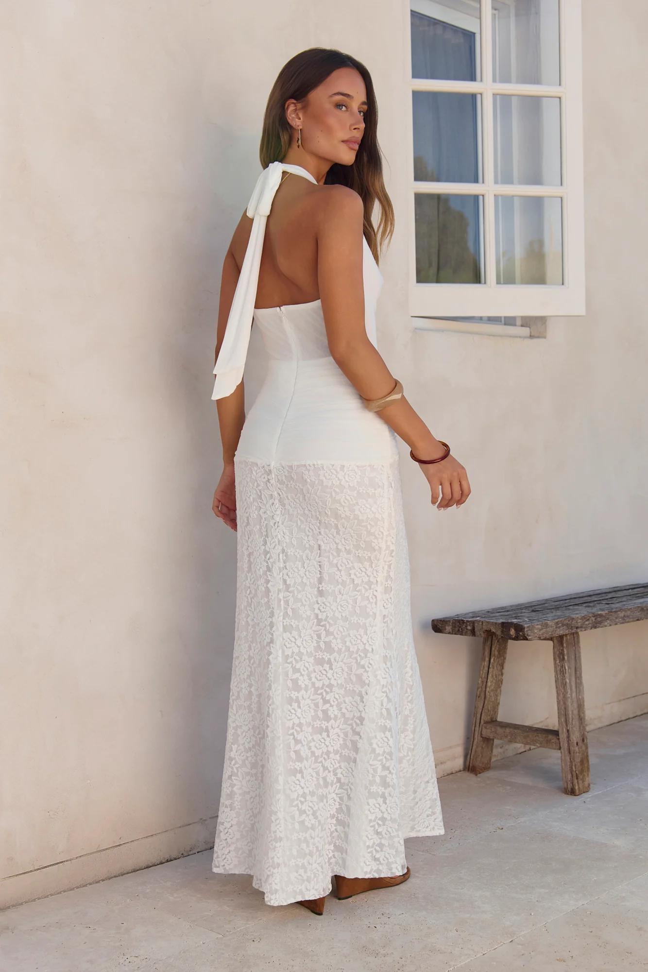 Fly To Paradise Mesh Halter Maxi Dress White