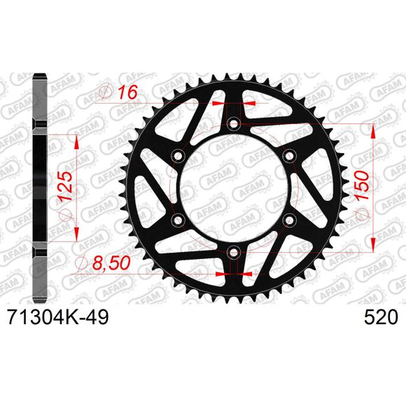 AFAM STEEL Sprocket 520 - 49 TEETH - BlackRef: AA0033 / 71304K-49