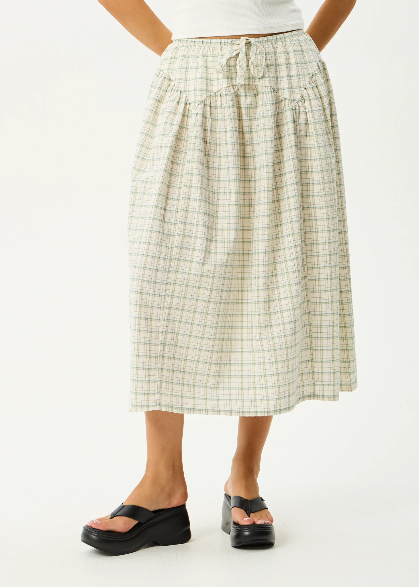 AFENDS Womens Legacy - Seersucker Check Midi Skirt - Boa Check