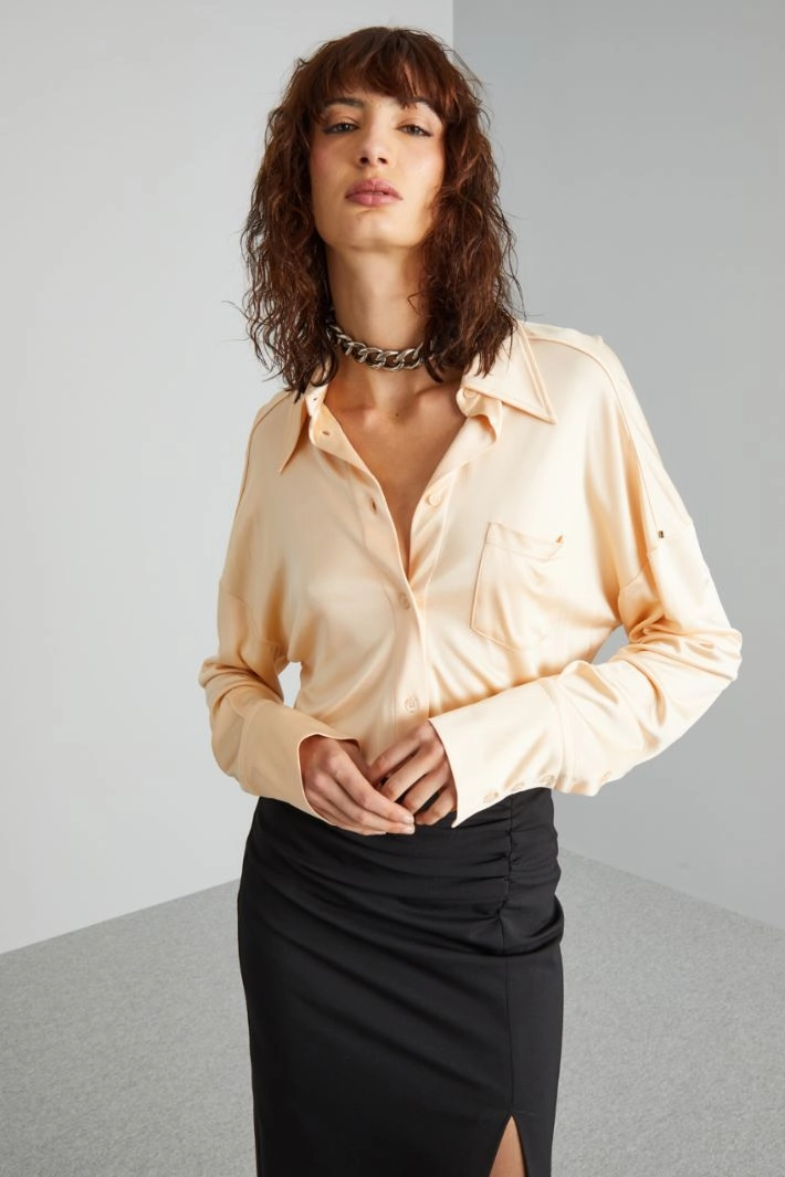 Shiny jersey polo shirt - POWDER PINK