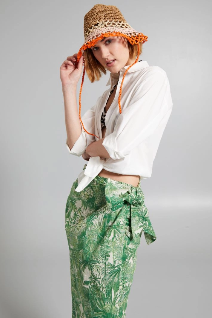 Tie-embellished cloche hat - ORANGE BEIGE PINK