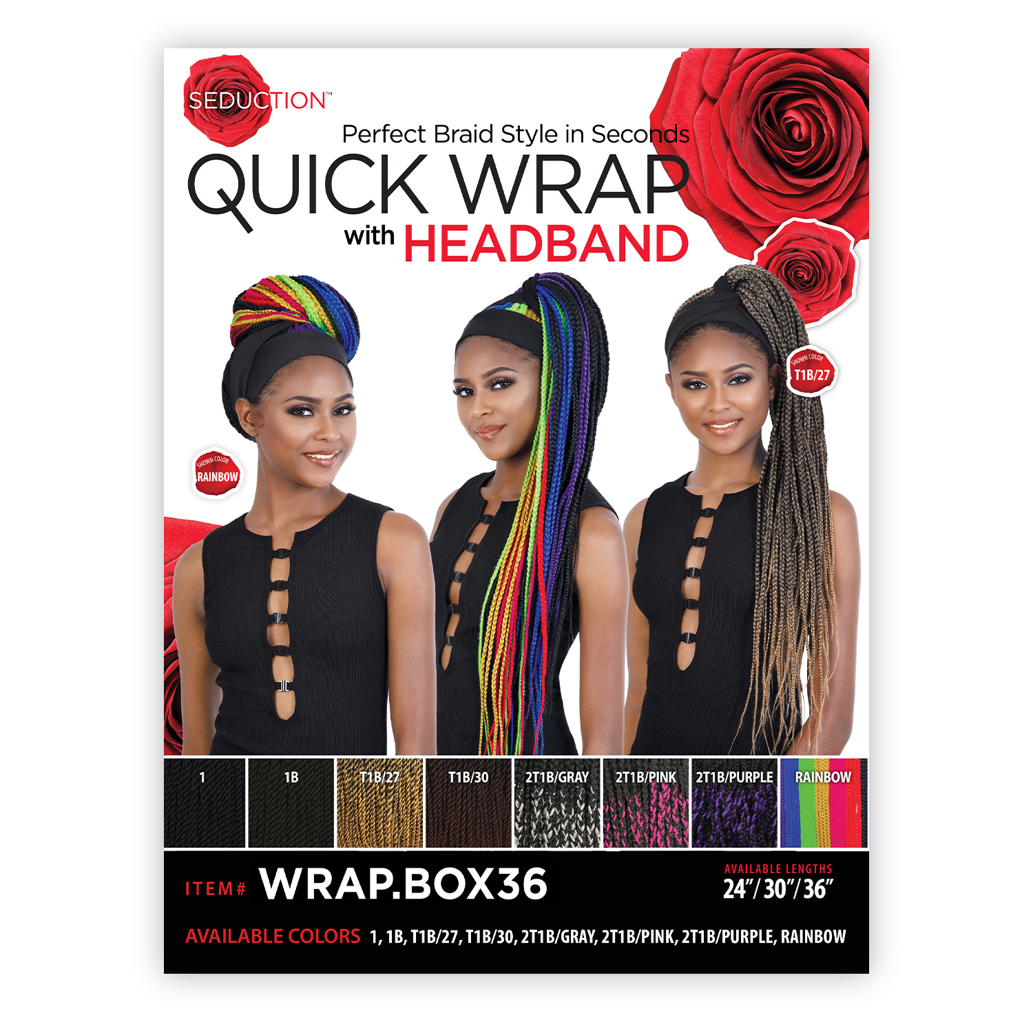 Motown Tress Seduction Quick Wrap with Headband Wig WRAP.BOX36 Box Braid 36