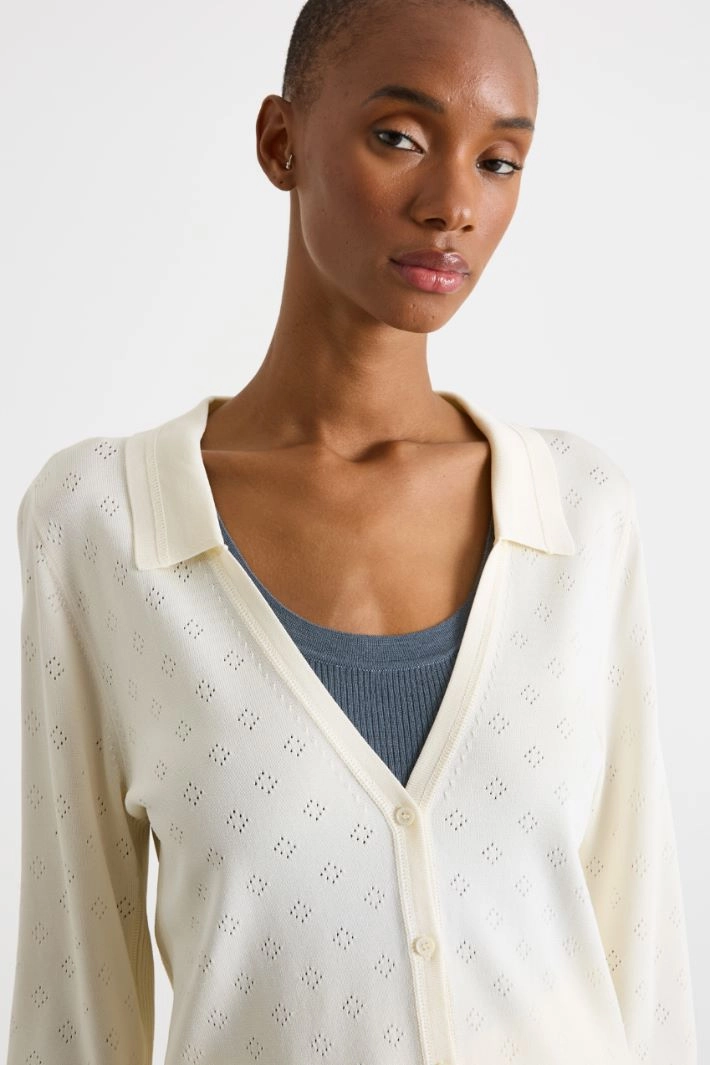 Wide V-neck cardigan - WHITE
